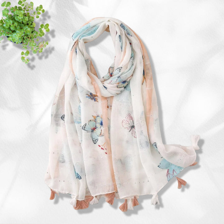 Ivory Shawl Floral Scarf Summer Wrap Cotton Linen Butterflies Scarf Lightweight Scarf Personalized Gift for Her Mothers Day Gift for Women