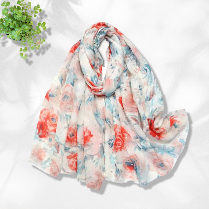 Ivory Shawl Floral Print Cotton Scarf Women Cotton Shawl Wrap Women Scarves Personalized Gift Mothers Day Gift For Her Christmas Gift Idea