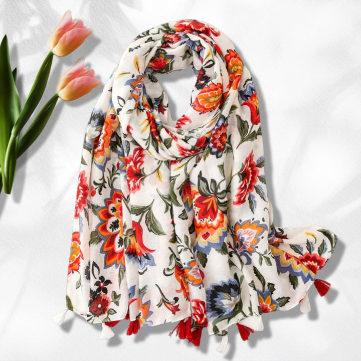 Ivory Shawl Floral Scarf Bohemian Shawl Women Cotton Wrap Infinity Scarf Loop Women Scarves Summer Wrap Personalized Gift Mothers Day Gift