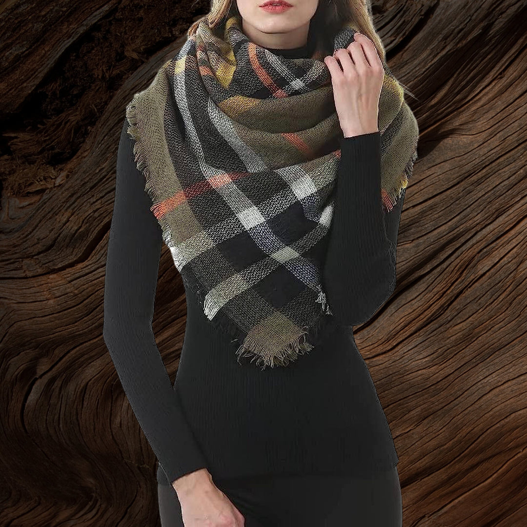 Olive Green Winter Scarf Plaid Blanket Scarf Oversized Scarf Bridesmaid Shawl Personalized Gifts Winter Scarf Bridesmaid Favors Plaid Shawl - In The Bag Design