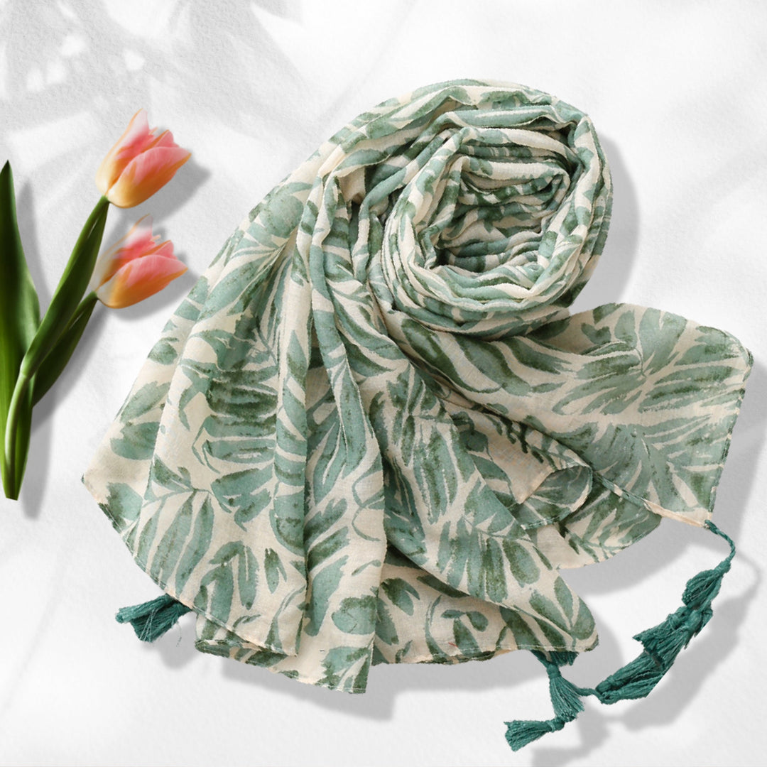 Leaf Tropical Print Scarf Women's Scarves Green Ivory Shawl Wrap Summer Scarf Sarong Beach Wrap White Tail Scarf Bridesmaids Gift for Her