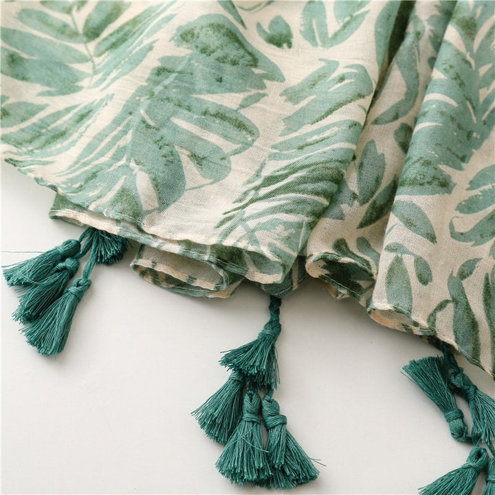 Leaf Tropical Print Scarf Women's Scarves Green Ivory Shawl Wrap Summer Scarf Sarong Beach Wrap White Tail Scarf Bridesmaids Gift for Her