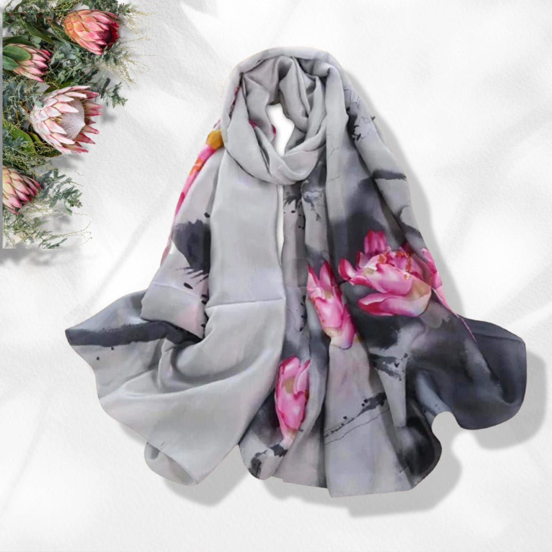 Floral Silk Scarf Women Silk Shawl Women Scarves Summer Scarf Infinity Scarf Gray Silk Personalized Gift Mothers Day Gifts For Her Mom Gift - In The Bag Design