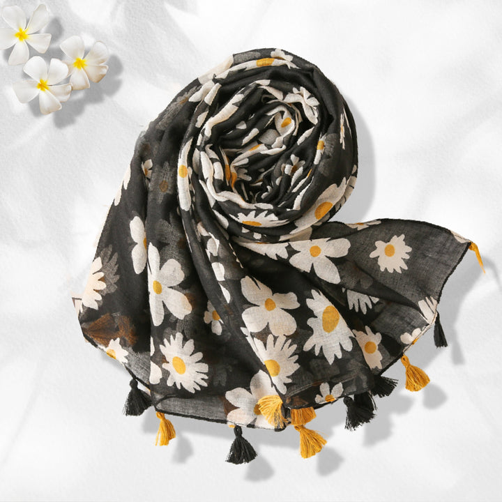 Black Floral Print Scarf Daisy Print Scarf Wrap Shawl Women Scarves Infinity Scarf Personalized Scarf Women Mothers Day Gift Mom Gift Friend