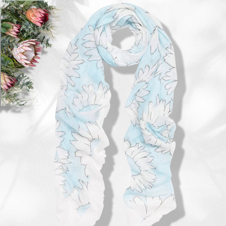 Blue Shawl Floral Scarf Wrap Lightweight Scarf Summer Women Scarves Personalized Gift for Her Birthday Gift for Her Mothers Day Gift