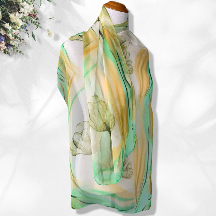 Yellow Scarf Mint Floral Scarf Summer Scarf Shawl Women Scarves Infinity Scarves Loop Personalized Scarf Soft Chiffon Wrap Mothers Day Gift