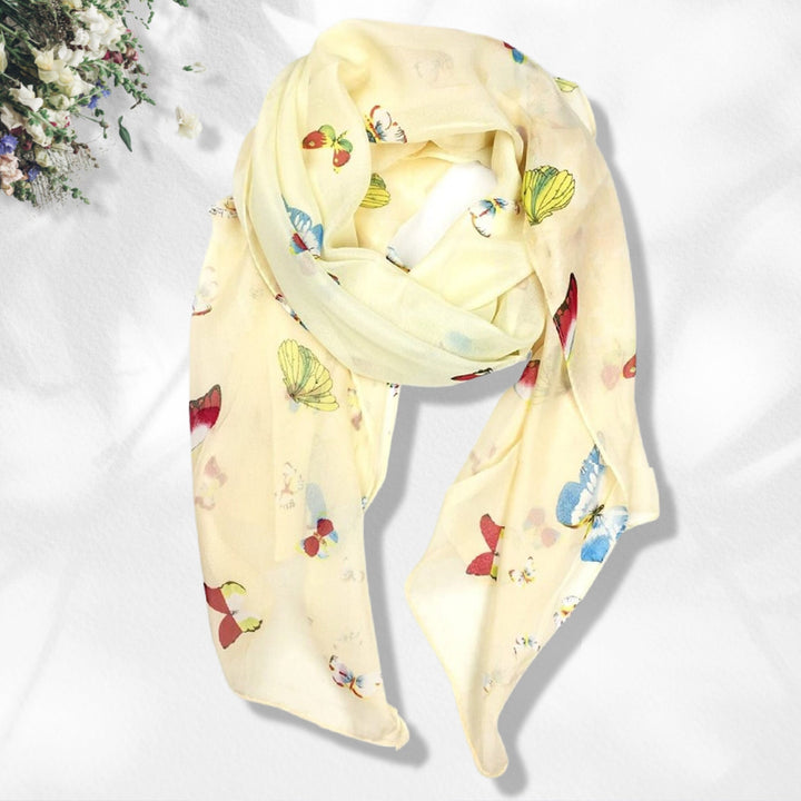 Beige Butterfly Print Scarf Silky Summer Scarf Women Infinity Scarves Personalized Gifts For Women Shawl Wrap Large Scarf Mothers Day Gift