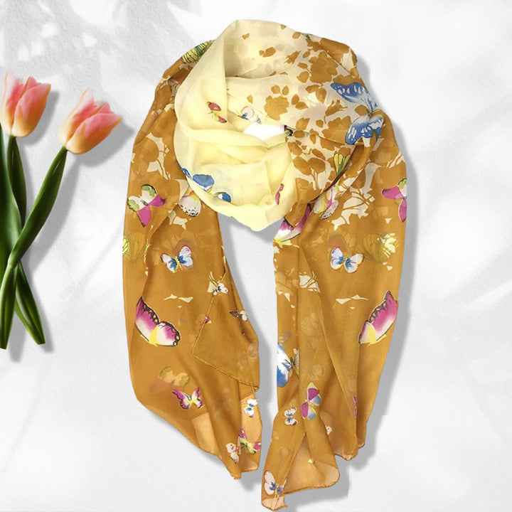 Silky Caramel Butterfly Print Scarf Summer Scarf Women Infinity Scarves Personalized Gift For Women Shawl Wrap Large Scarf Mothers Day Gift