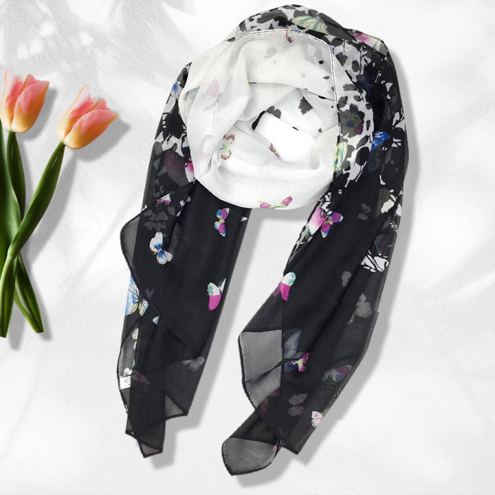 Black White Butterfly Scarf Silky Summer Scarf Women Infinity Scarves Personalized Gifts For Women Shawl Wrap Large Scarf Mothers Day Gift