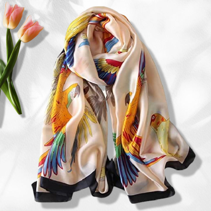 Parrot Scarf Women Silk Shawl Women Scarves Beige Summer Scarf Wrap Infinity Scarf Personalized Gifts For Her Mothers Day Gift Mom Gift