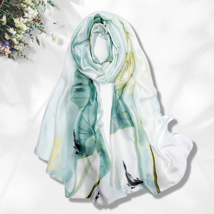 Ivory Shawl Green Lotus Summer Scarf Women Silk Scarves Bohemian Scarf Personalized Gift For Her Mothers Day Gifts Mom Gift for Women