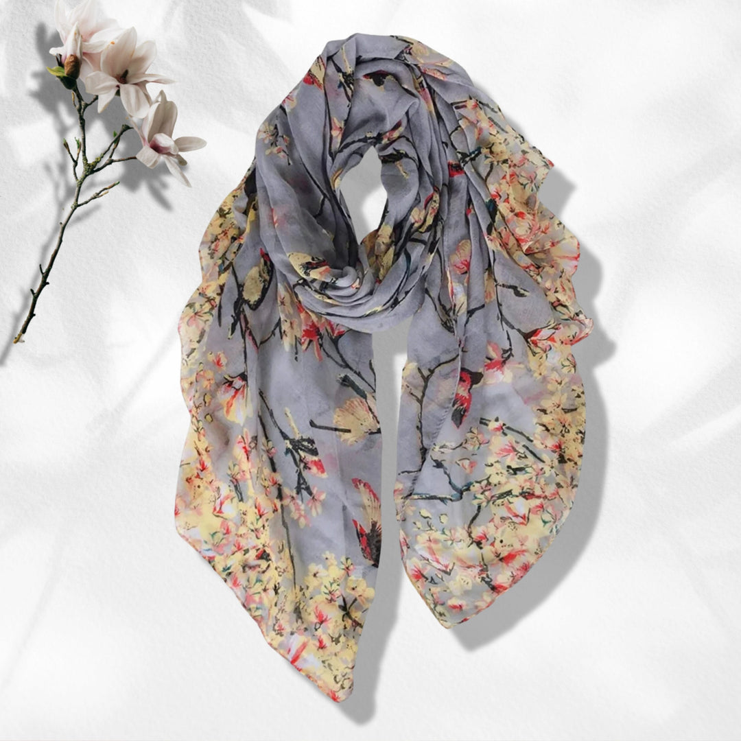 Gray Bird Print Scarf Summer Women Handmade Scarves Infinity Scarves Personalized Gifts For Women Shaw Wrap Large Scarf Mothers Day Gift - In The Bag Design