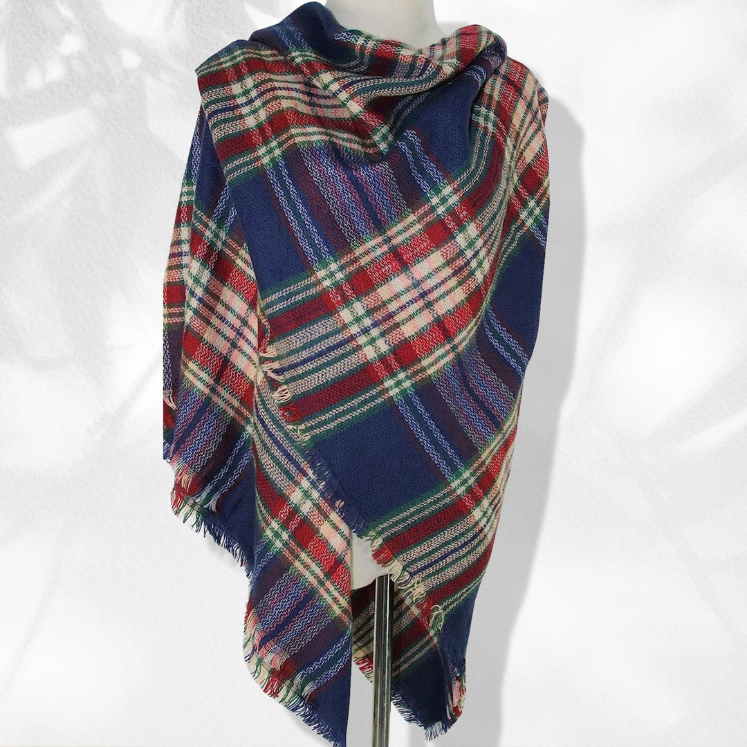 Navy Plaid Blanket Scarf, Plaid Shawl, Tartan Plaid Scarf, Tartan Oversized Blanket Scarf, Personalized Scarf, Monogrammed Blanket Shawl