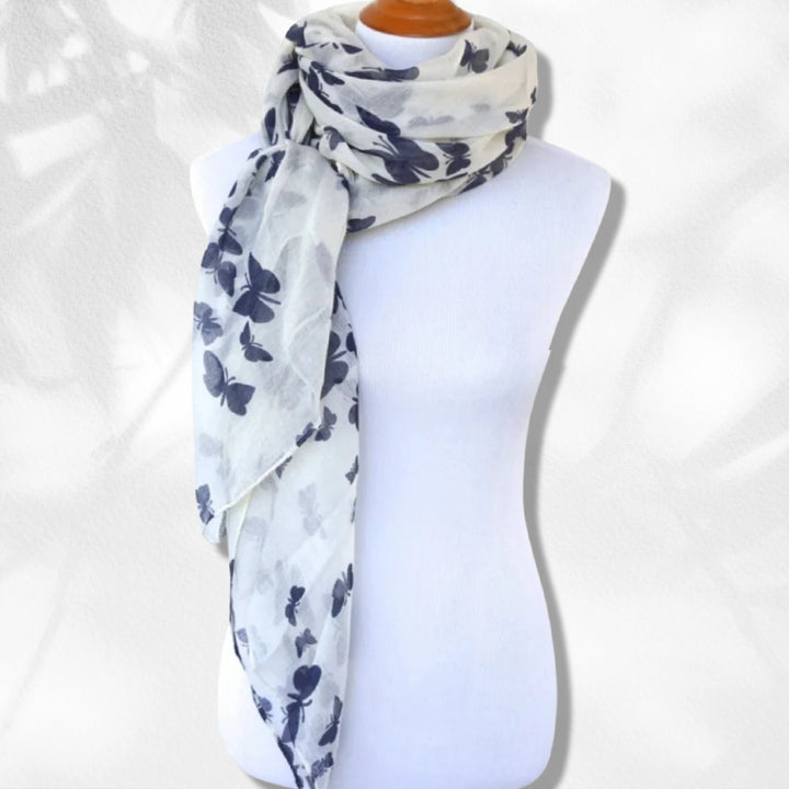 Butterfly Scarf White Blue Scarf Mothers Day Gift Women's Viscose Scarves Wrap Shawl Women's Scarf Personalized Gifts Birthday Gift for Her