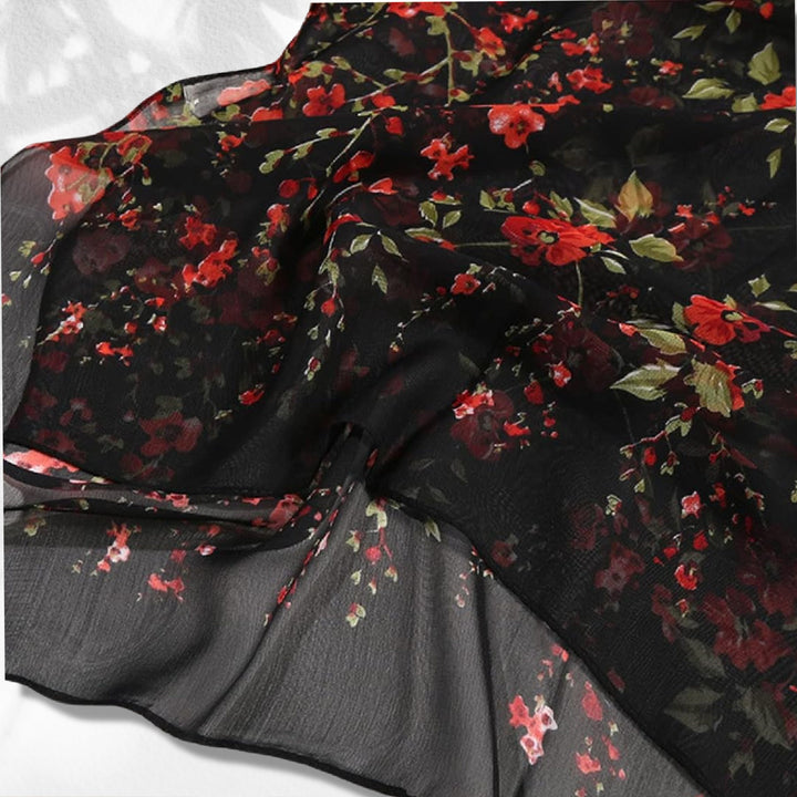 Black Floral Print Summer Scarf Women Scarves Infinity Scarves Chiffon Scarf Gifts For Her Soft Chiffon Long Wrap Scarves Mothers Day Gift