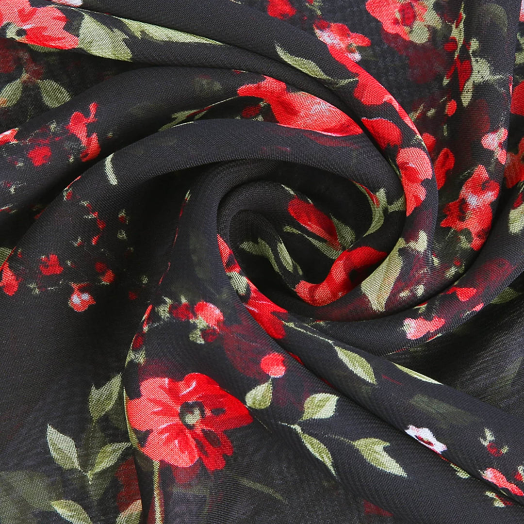 Black Floral Print Summer Scarf Women Scarves Infinity Scarves Chiffon Scarf Gifts For Her Soft Chiffon Long Wrap Scarves Mothers Day Gift