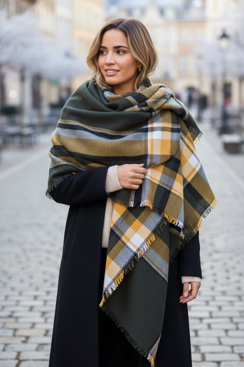 Dark Green Plaid Blanket Scarf Bridesmaids, Tartan Scarf, Blanket Scarf, Oversized Scarf, Oversized Blanket Scarf, Monogrammed Blanket Shawl - In The Bag Design