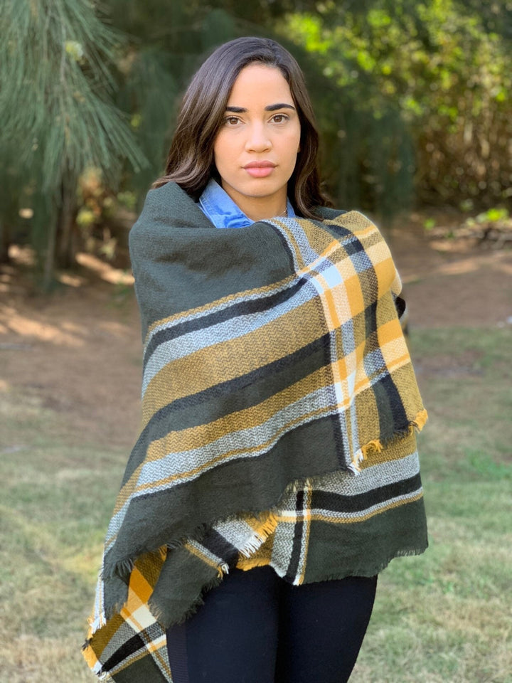 Dark Green Plaid Blanket Scarf Bridesmaids, Tartan Scarf, Blanket Scarf, Oversized Scarf, Oversized Blanket Scarf, Monogrammed Blanket Shawl - In The Bag Design