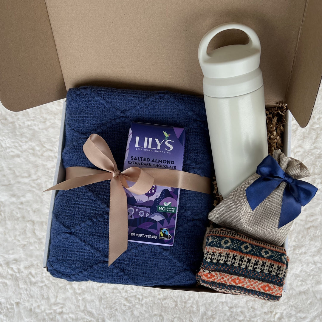 Hygge Gift Box for Men, Gift box for Women with Blanket and Socks, Get Well Soon Gift Basket for Him, Sympathy Gift Box, Grief Gift Basket - In The Bag Design